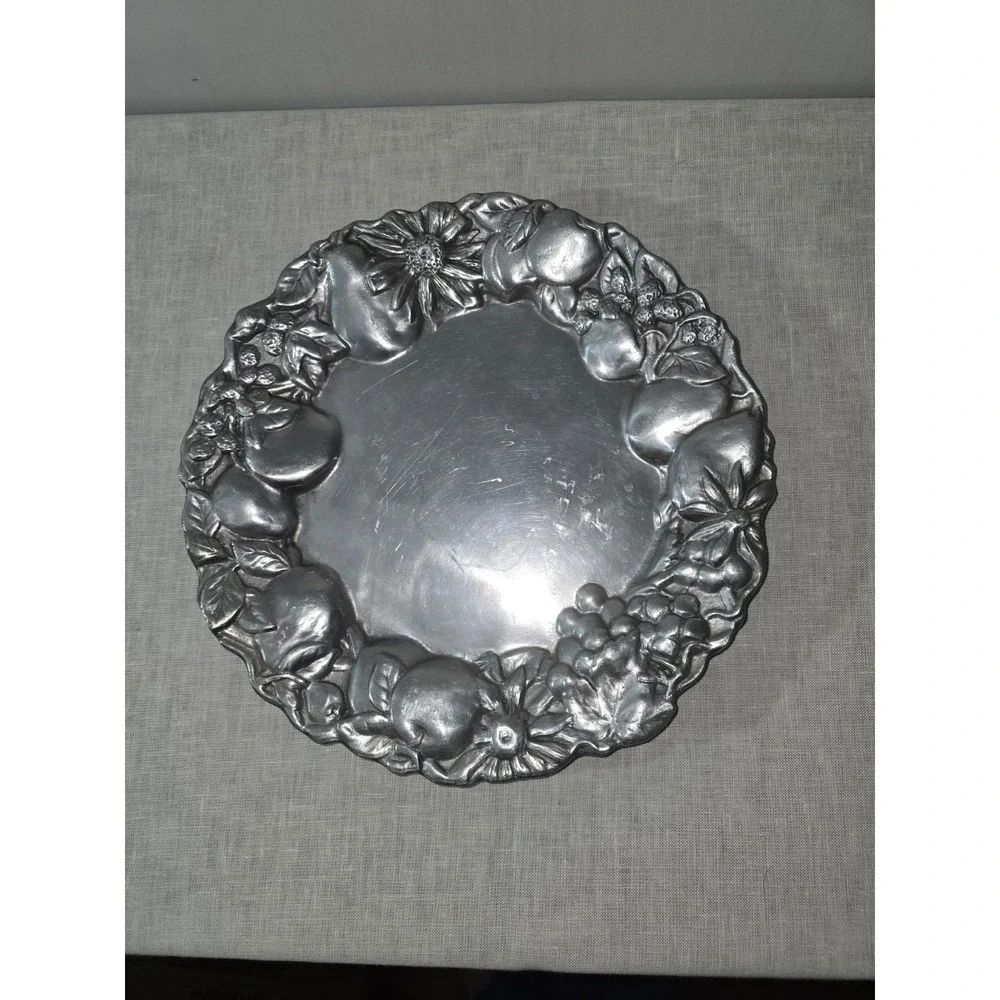 Vintage Pewtarex Fruit And Floral Heavy Serving Display Tray 12.5 Inch York PA